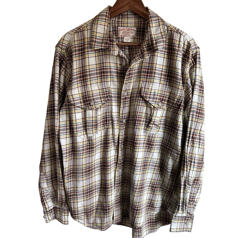 Filson Flannel Shirt Mens M Brown Cream Plaid 100% Cotton Outdoor Workwear